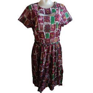 Women's 10 Vintage 1950's Dress Kay Whitney Abstract Cutout Neckline & Belt MCM